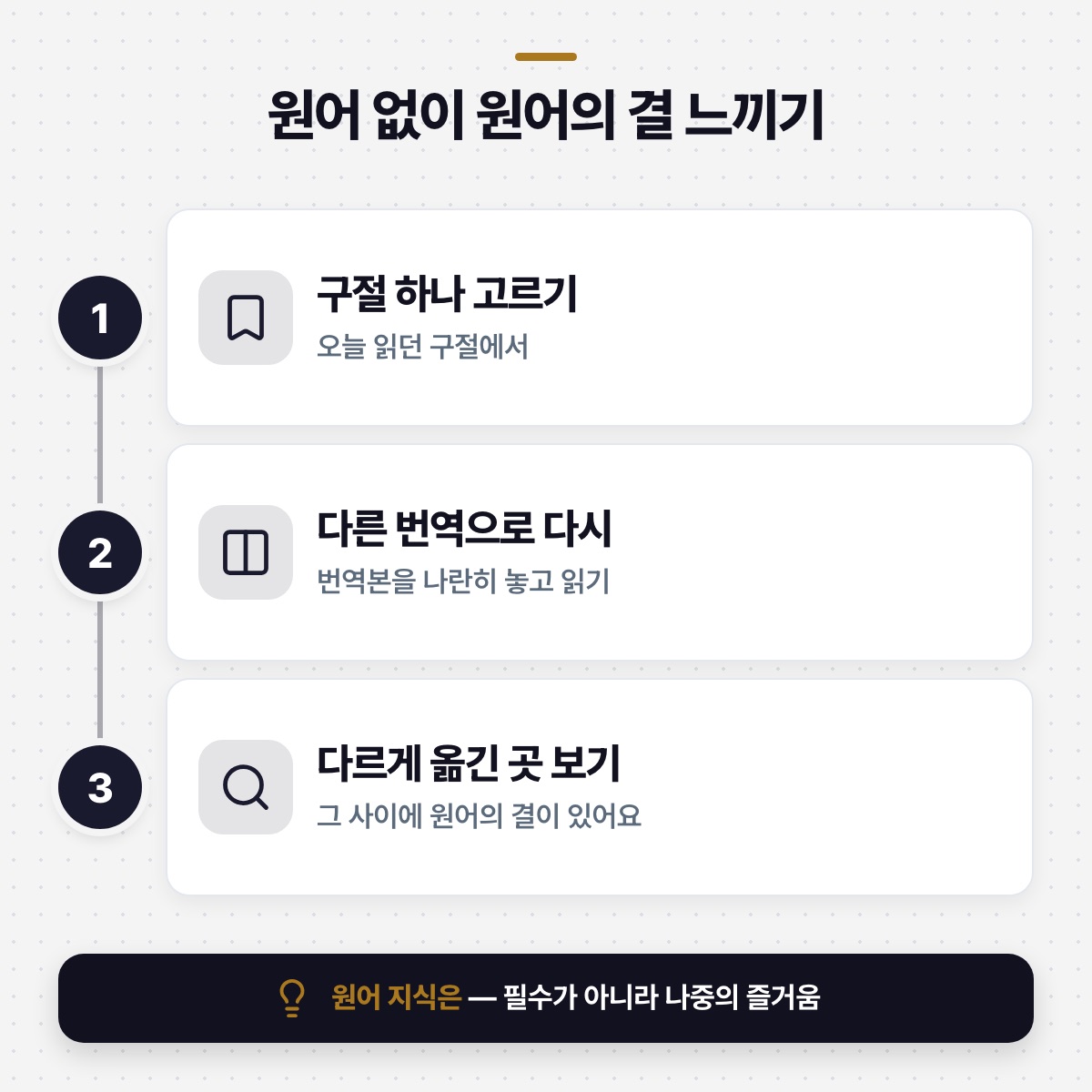 「원어를 몰라도 충분히 잘 읽을 수 있어요」 대목을 설명하는 그림